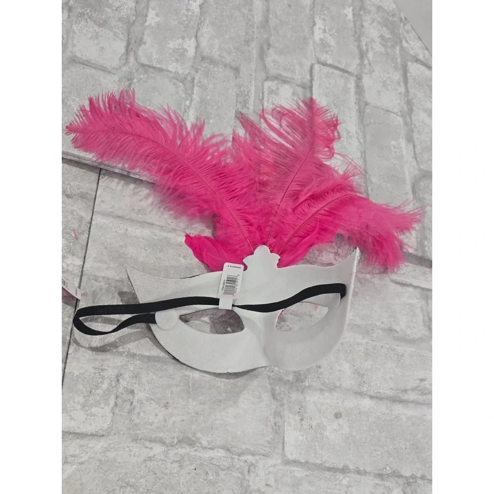 Masquerade Half Masks Black‎ Silver Pink Feathers Lot of 2 Adult NWT